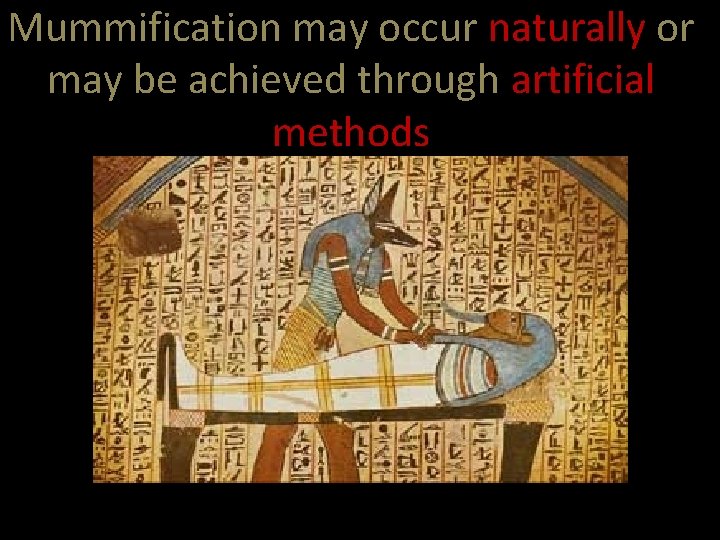 Mummification may occur naturally or may be achieved through artificial methods 