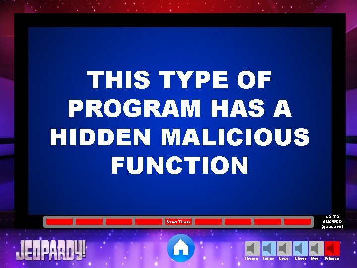 THIS TYPE OF PROGRAM HAS A HIDDEN MALICIOUS FUNCTION GO TO ANSWER (question) Start