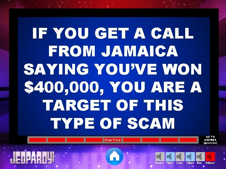 IF YOU GET A CALL FROM JAMAICA SAYING YOU’VE WON $400, 000, YOU ARE