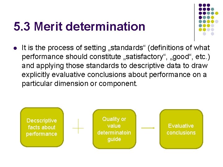 5. 3 Merit determination l It is the process of setting „standards“ (definitions of