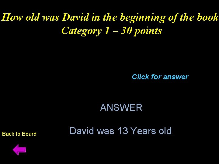 How old was David in the beginning of the book Category 1 – 30