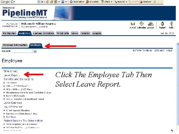 Click The Employee Tab Then Select Leave Report. 4 