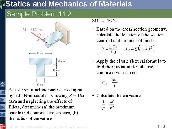 First Edition Statics and Mechanics of Materials Sample Problem 11. 2 SOLUTION: • Based