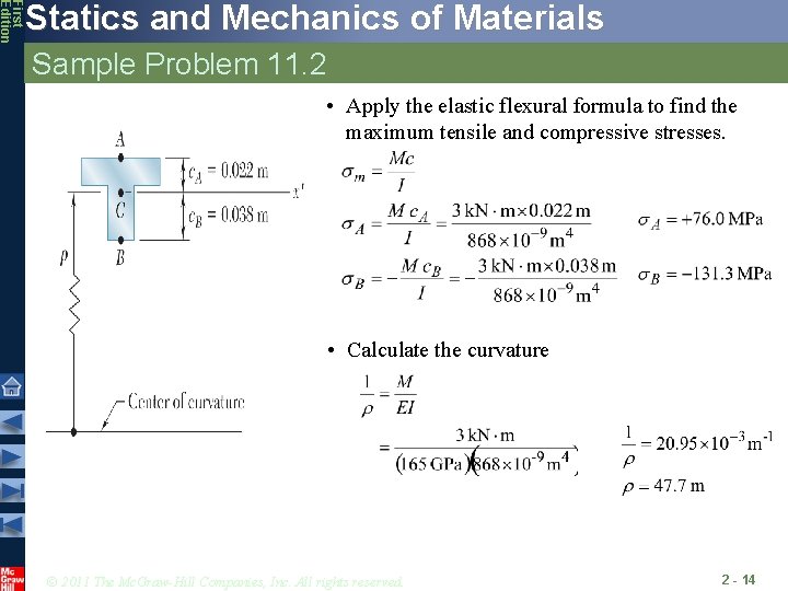 First Edition Statics and Mechanics of Materials Sample Problem 11. 2 • Apply the