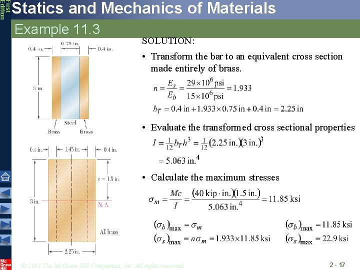 First Edition Statics and Mechanics of Materials Example 11. 3 SOLUTION: • Transform the