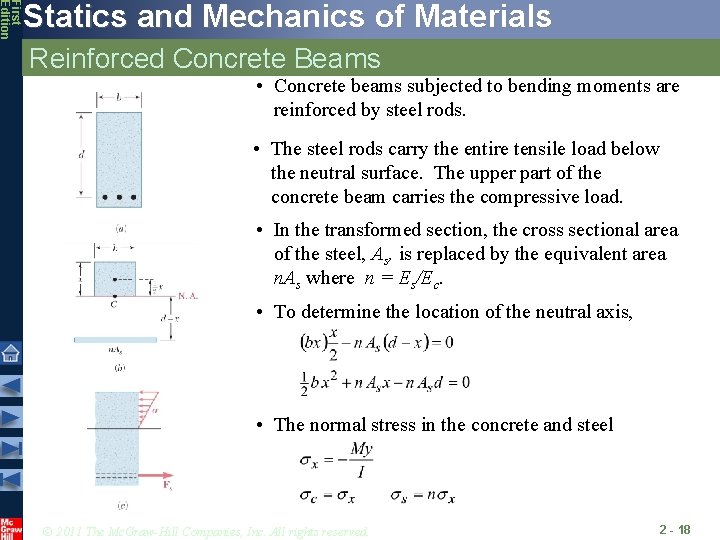 First Edition Statics and Mechanics of Materials Reinforced Concrete Beams • Concrete beams subjected