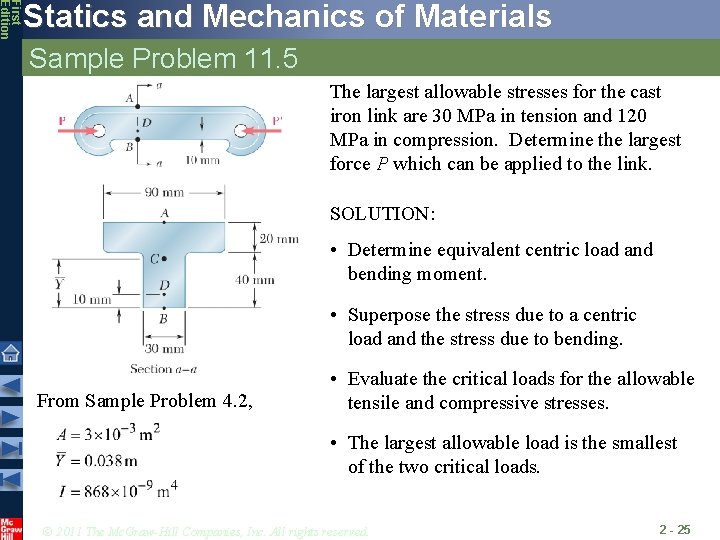 First Edition Statics and Mechanics of Materials Sample Problem 11. 5 The largest allowable
