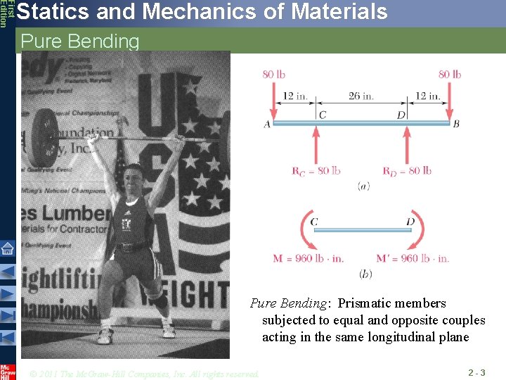 First Edition Statics and Mechanics of Materials Pure Bending: Prismatic members subjected to equal