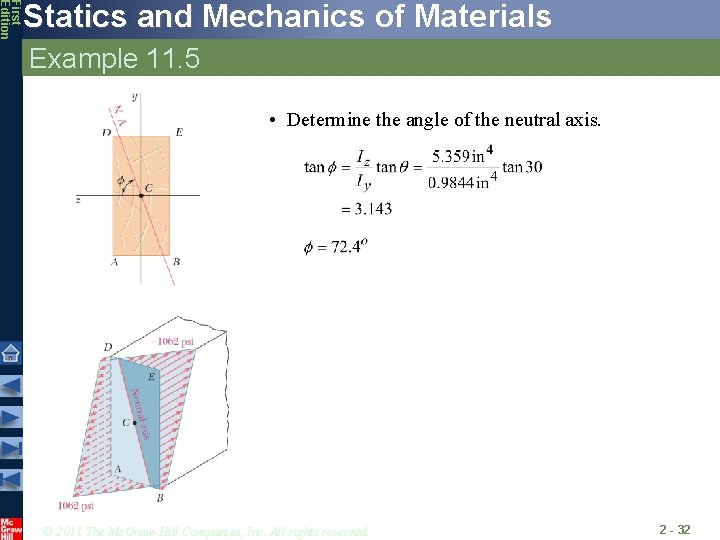 First Edition Statics and Mechanics of Materials Example 11. 5 • Determine the angle