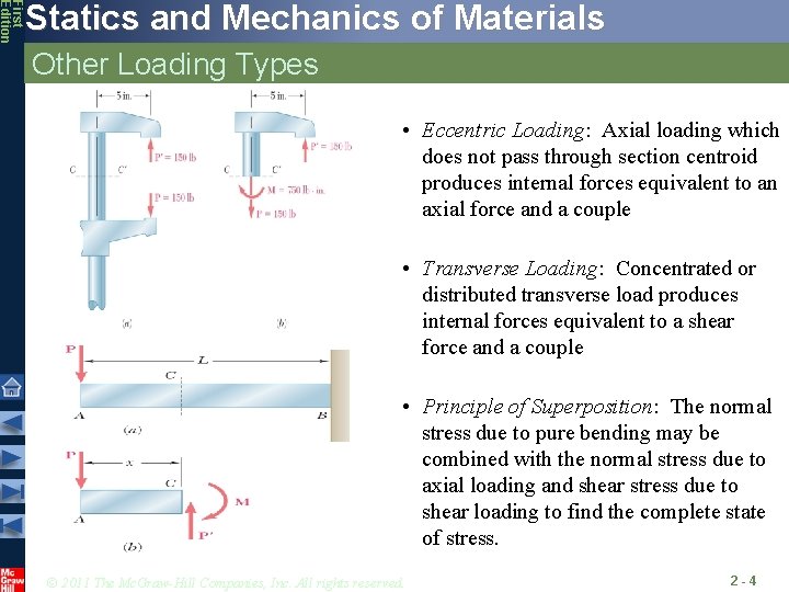 First Edition Statics and Mechanics of Materials Other Loading Types • Eccentric Loading: Axial