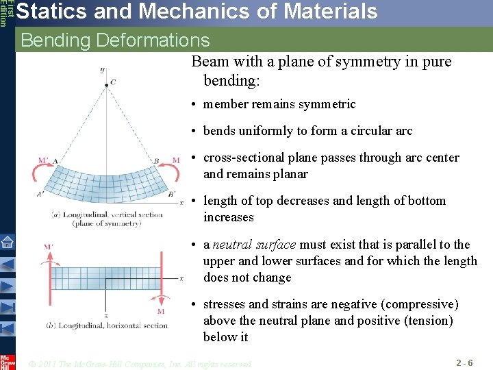 First Edition Statics and Mechanics of Materials Bending Deformations Beam with a plane of