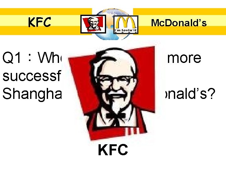 KFC Mc. Donald’s Q 1：Who is running the more successful business in Shanghai─KFC or