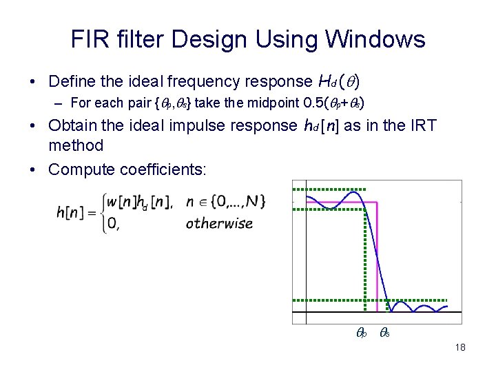 FIR filter Design Using Windows • Define the ideal frequency response Hd (q) –