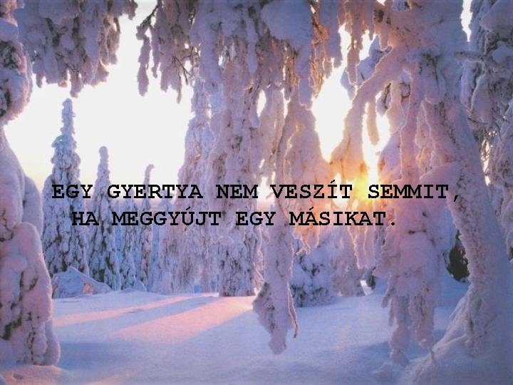 EGY GYERTYA NEM VESZÍT SEMMIT, HA MEGGYÚJT EGY MÁSIKAT. EGY GYERTYA NEM VESZÍT SEMMIT, HA MEGGYÚJT EGY MÁSIKAT.