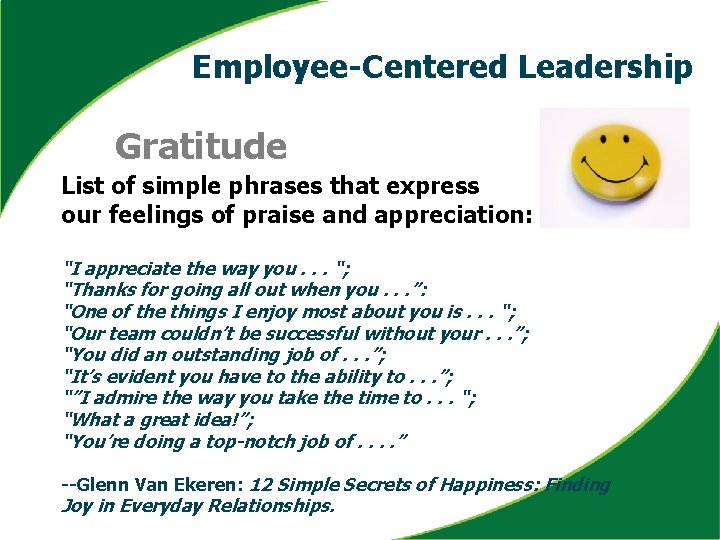 Employee-Centered Leadership Gratitude List of simple phrases that express our feelings of praise and