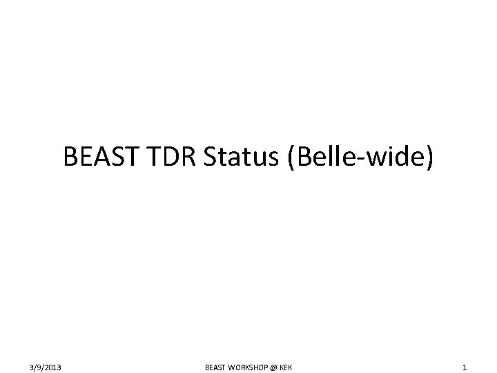 BEAST TDR Status (Belle-wide) 3/9/2013 BEAST WORKSHOP @ KEK 1 