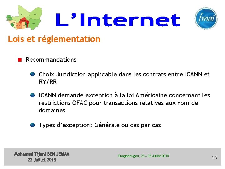 Lois et réglementation Recommandations Choix Juridiction applicable dans les contrats entre ICANN et RY/RR