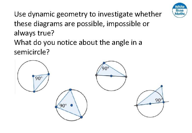 Use dynamic geometry to investigate whether these diagrams are possible, impossible or always true? Use dynamic geometry to investigate whether these diagrams are possible, impossible or always true?