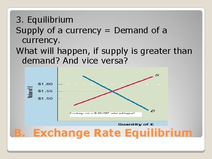 3. Equilibrium Supply of a currency = Demand of a currency. What will happen,