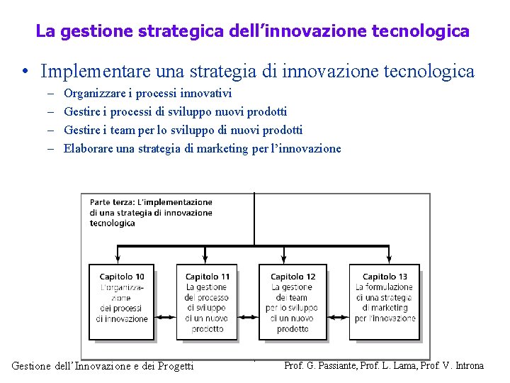 La gestione strategica dell’innovazione tecnologica • Implementare una strategia di innovazione tecnologica – –