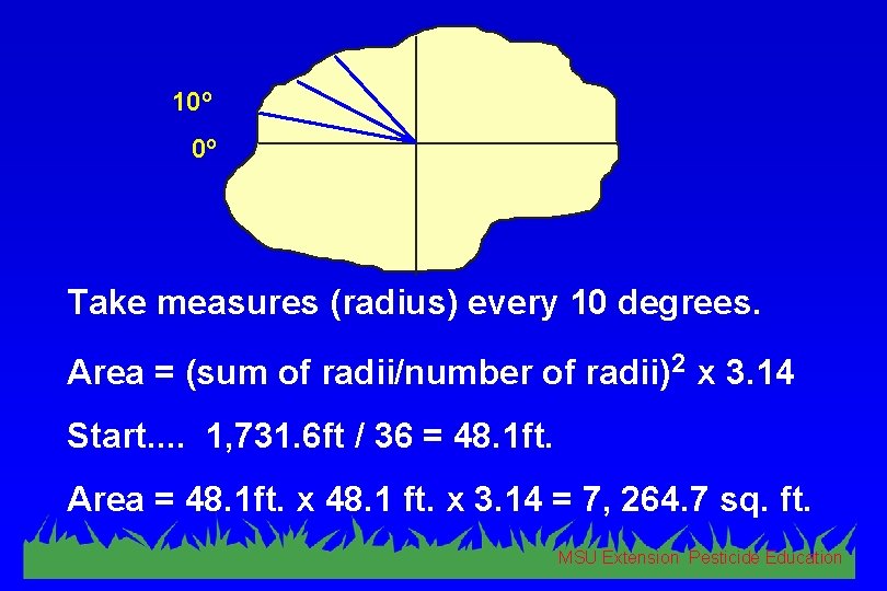 10 o 0 o Take measures (radius) every 10 degrees. Area = (sum of