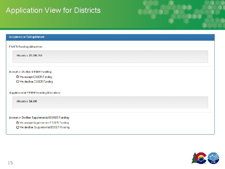 Application View for Districts 15 
