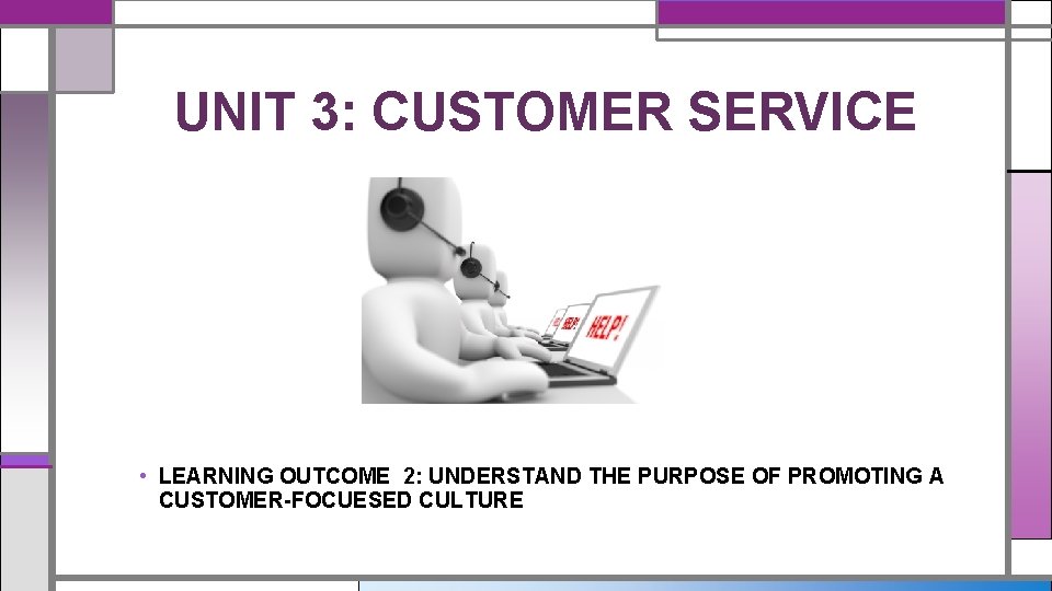 UNIT 3: CUSTOMER SERVICE • LEARNING OUTCOME 2: UNDERSTAND THE PURPOSE OF PROMOTING A