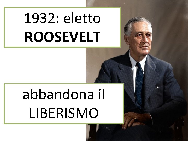 1932: eletto ROOSEVELT abbandona il LIBERISMO 