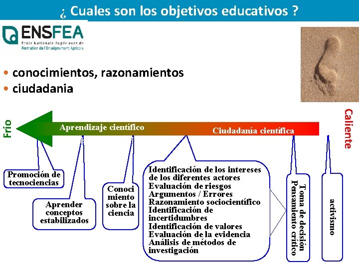 ¿ Cuales son los objetivos educativos ? Aprendizaje científico pprentissage scientifique Identificación de los