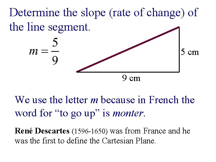 Determine the slope (rate of change) of the line segment. 5 cm 9 cm