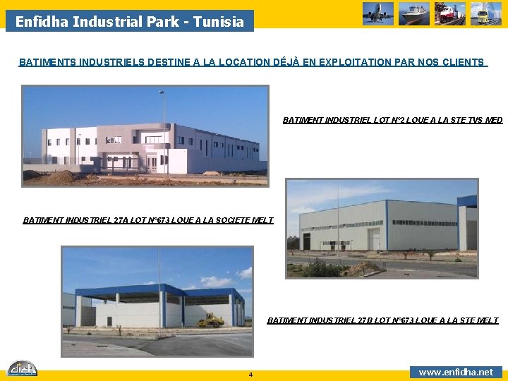 Enfidha Industrial Park - Tunisia BATIMENTS INDUSTRIELS DESTINE A LA LOCATION DÉJÀ EN EXPLOITATION