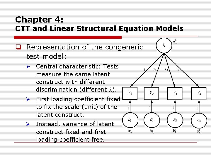 Chapter 4: CTT and Linear Structural Equation Models q Representation of the congeneric test