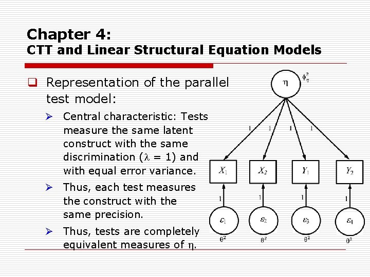 Chapter 4: CTT and Linear Structural Equation Models q Representation of the parallel test