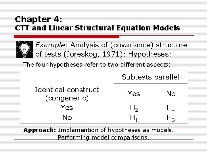 Chapter 4: CTT and Linear Structural Equation Models Example: Analysis of (covariance) structure of