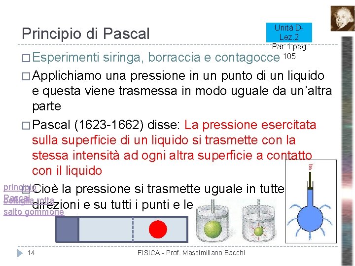 Principio di Pascal � Esperimenti Unità DLez. 2 Par 1 pag 105 siringa, borraccia Principio di Pascal � Esperimenti Unità DLez. 2 Par 1 pag 105 siringa, borraccia