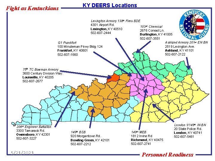 Fight as Kentuckians KY DEERS Locations Lexington Armory 138 th Fires BDE 4301 Airport