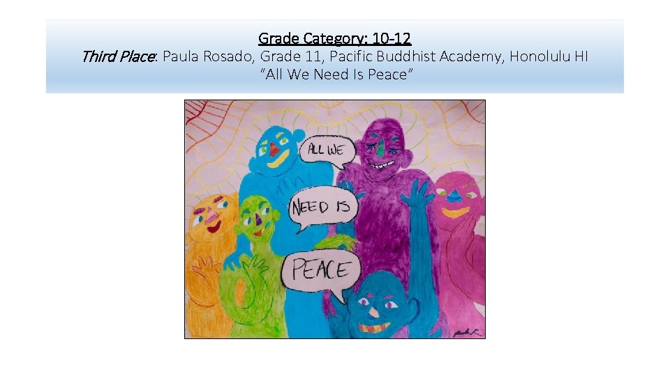Grade Category: 10 -12 Third Place: Paula Rosado, Grade 11, Pacific Buddhist Academy, Honolulu