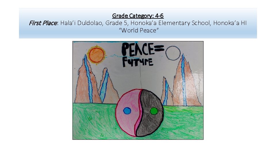 Grade Category: 4 -6 First Place: Hala’i Duldolao, Grade 5, Honoka’a Elementary School, Honoka’a