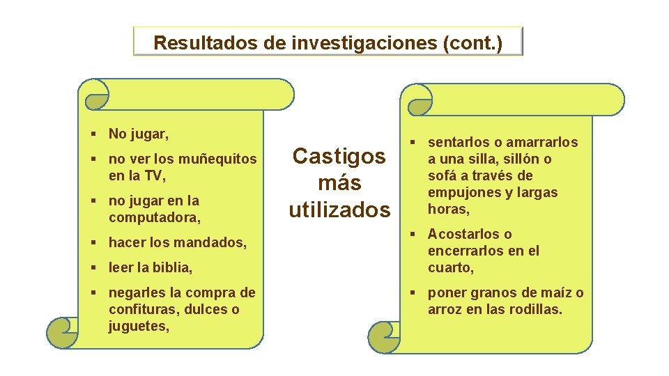 Resultados de investigaciones (cont. ) § No jugar, § no ver los muñequitos en