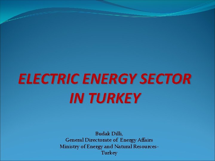 ELECTRIC ENERGY SECTOR IN TURKEY Budak Dilli, General Directorate of Energy Affairs Ministry of