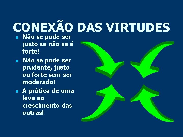 CONEXÃO DAS VIRTUDES n n n Não se pode ser justo se não se