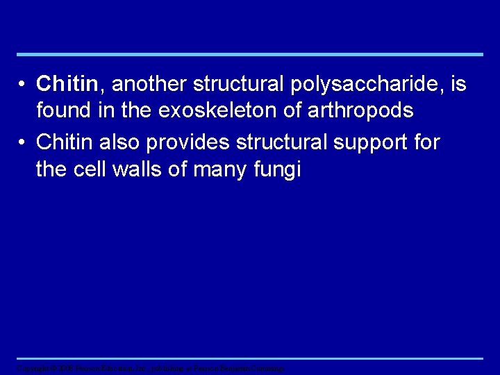  • Chitin, another structural polysaccharide, is found in the exoskeleton of arthropods •