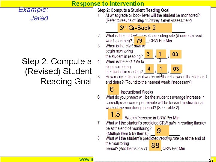 Example: Jared Response to Intervention 3 rd Gr-Book 2 79 Step 2: Compute a