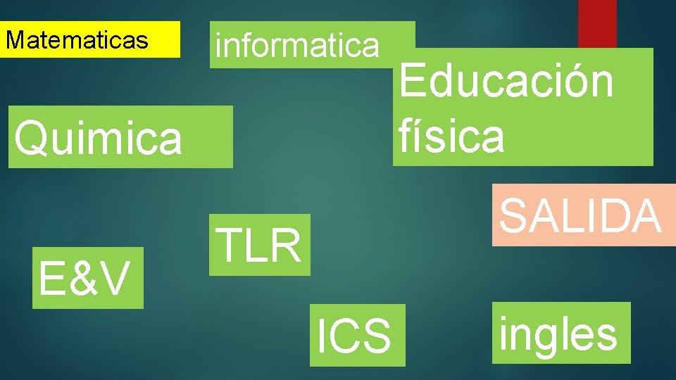 Matematicas informatica Quimica EV Educacin fsica SALIDA TLR