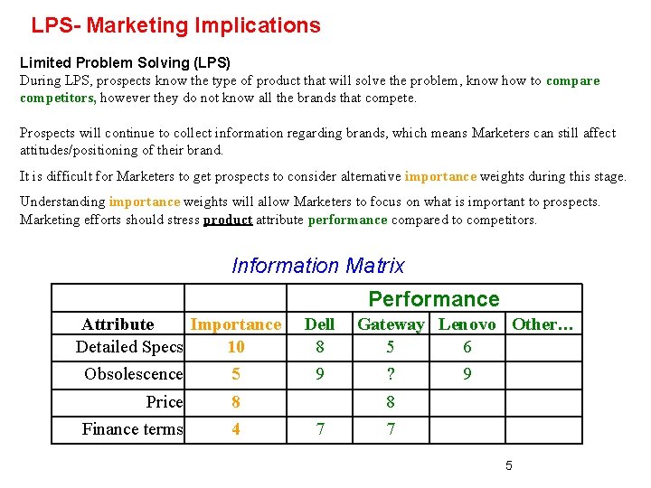 LPS- Marketing Implications Limited Problem Solving (LPS) During LPS, prospects know the type of