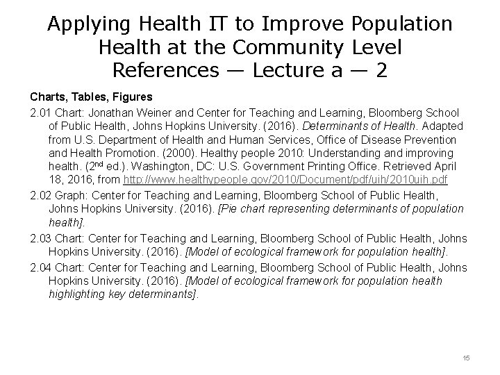 Applying Health IT to Improve Population Health at the Community Level References — Lecture