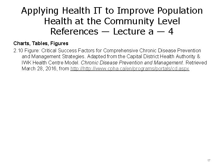 Applying Health IT to Improve Population Health at the Community Level References — Lecture