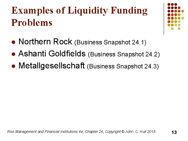 Examples of Liquidity Funding Problems l l l Northern Rock (Business Snapshot 24. 1)