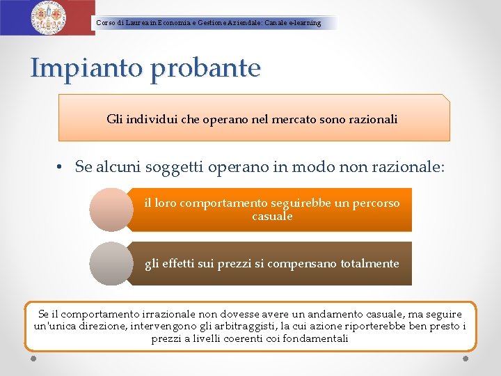 Corso di Laurea in Economia e Gestione Aziendale: Canale e-learning Impianto probante Gli individui