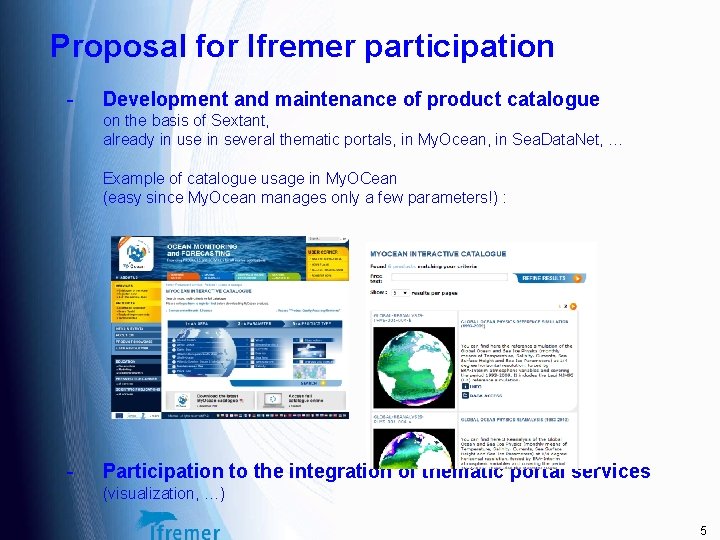 Proposal for Ifremer participation - Development and maintenance of product catalogue on the basis